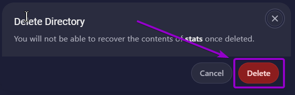 Confirming the deletion of the stats folder inside the world folder.