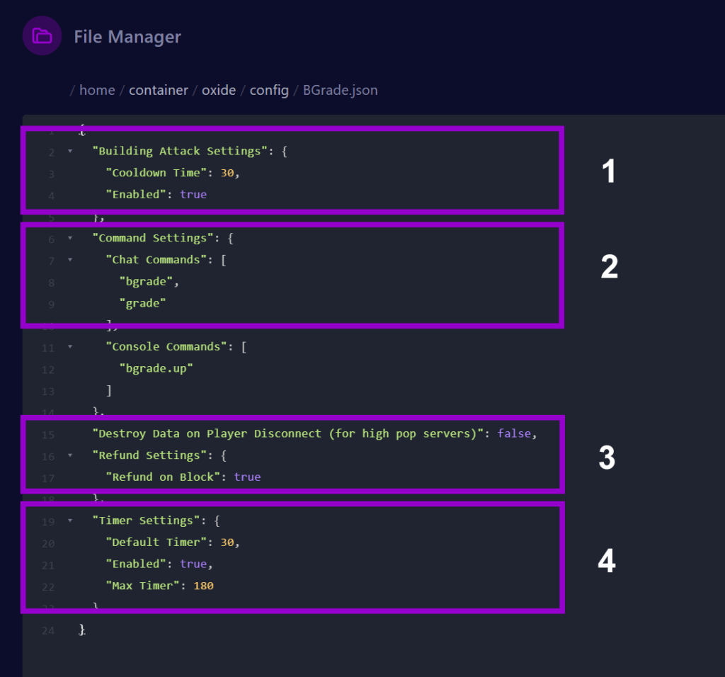 cybrancee panel rust server config with bgrade plugin settings outlined