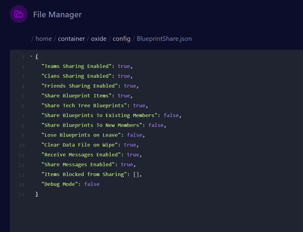 cybrancee panel Rust server configuration for blueprint sharing settings