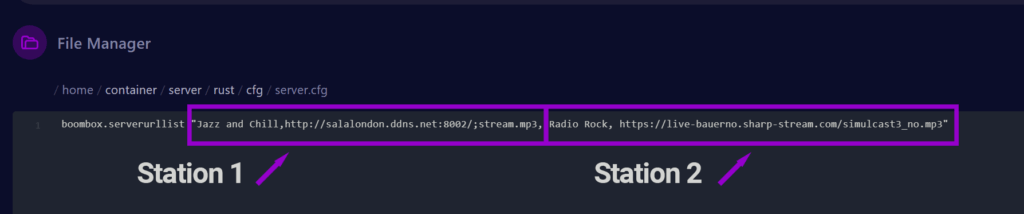 Cybrancee panel Rust server config custom station with comand setting outlined