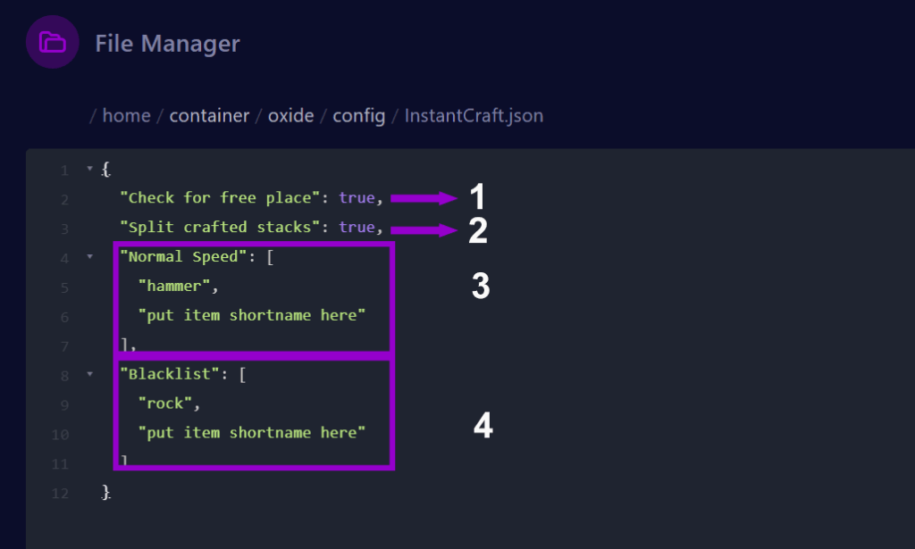 cybrancee panel rust server config with instant craft settings outlined