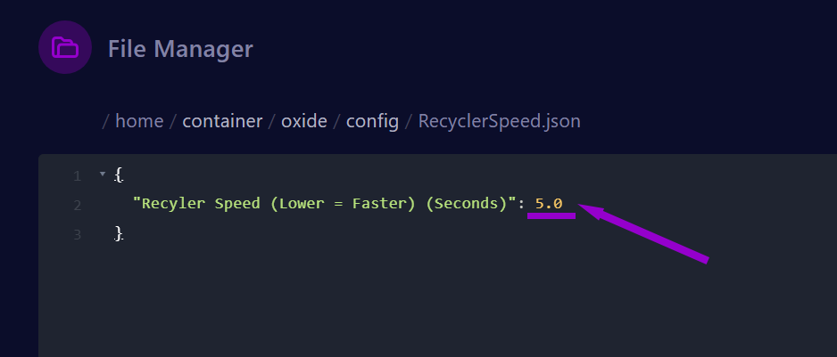 cybrancee panel rust server config file for recycler speed with setting outlined
