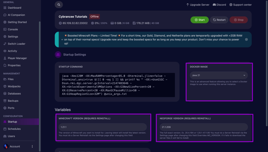 Feed the beast startup tab