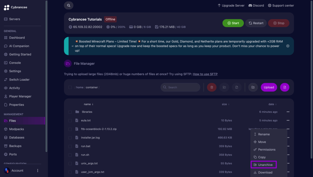 Feed the beast zip file unarchive
