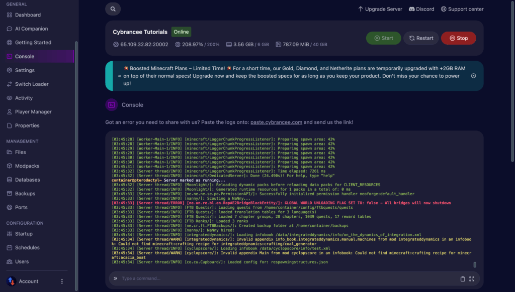 Feed the beast start