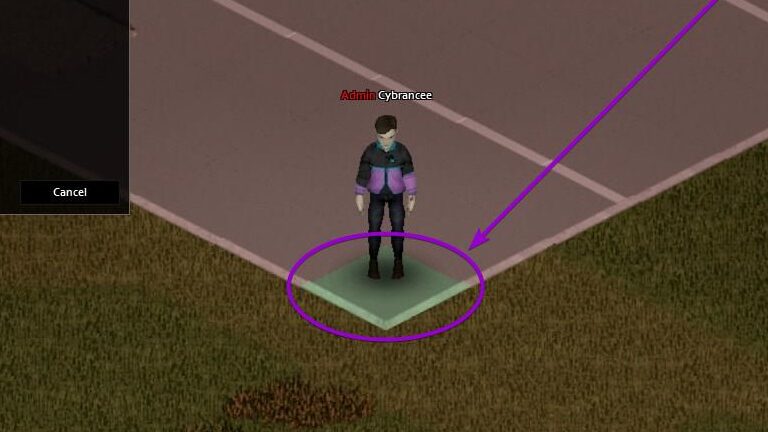 highlighted cell below the character's position