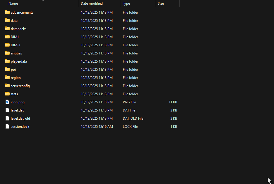 Highlighting content of singleplayer world folder.