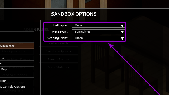 meta-event options outlined with arrow