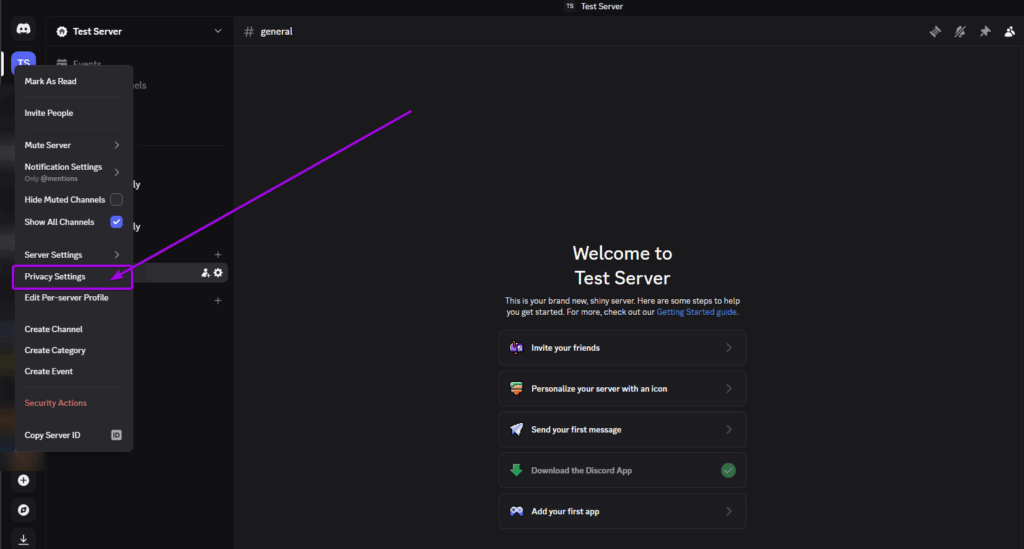 Discord Screenshot, Privacy Settings tab is highlighted
