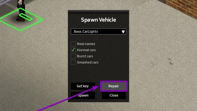 repair button outlined with arrow