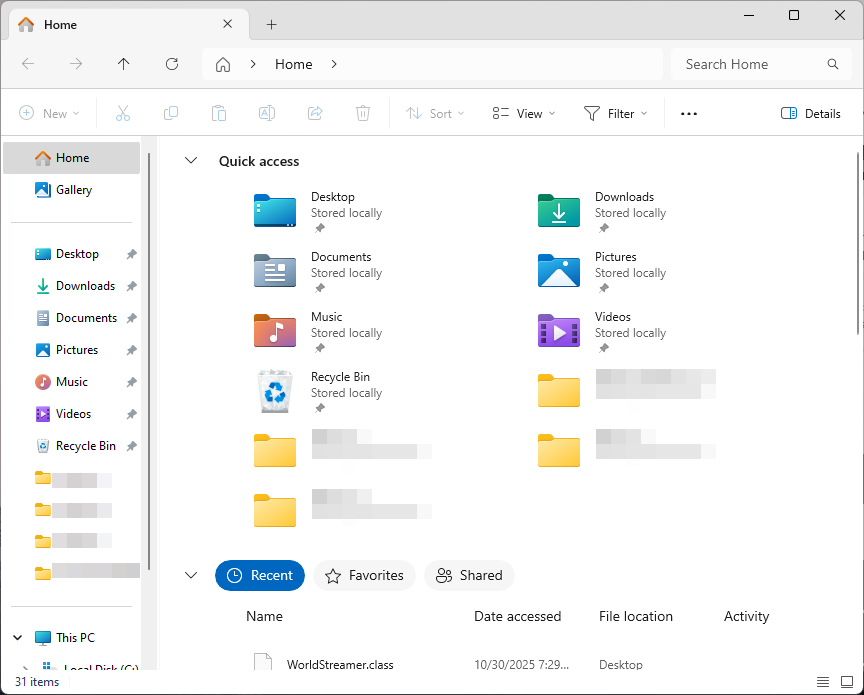 File explorer interface