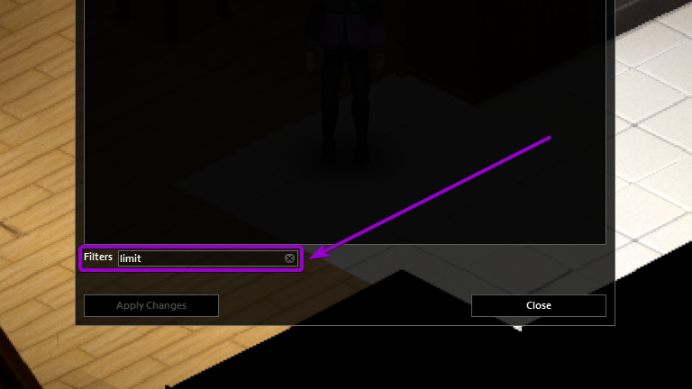search for limit in the filter search box