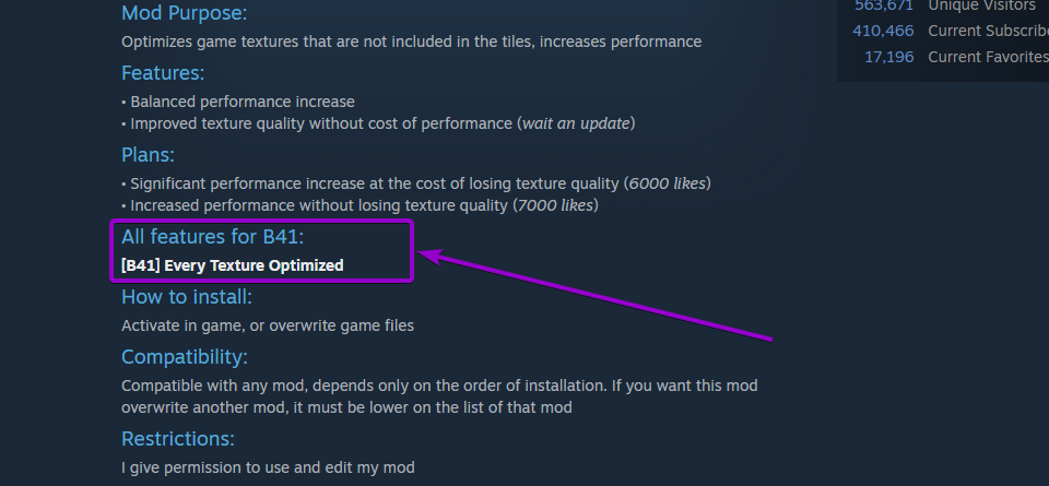 section with the mod link for build 41