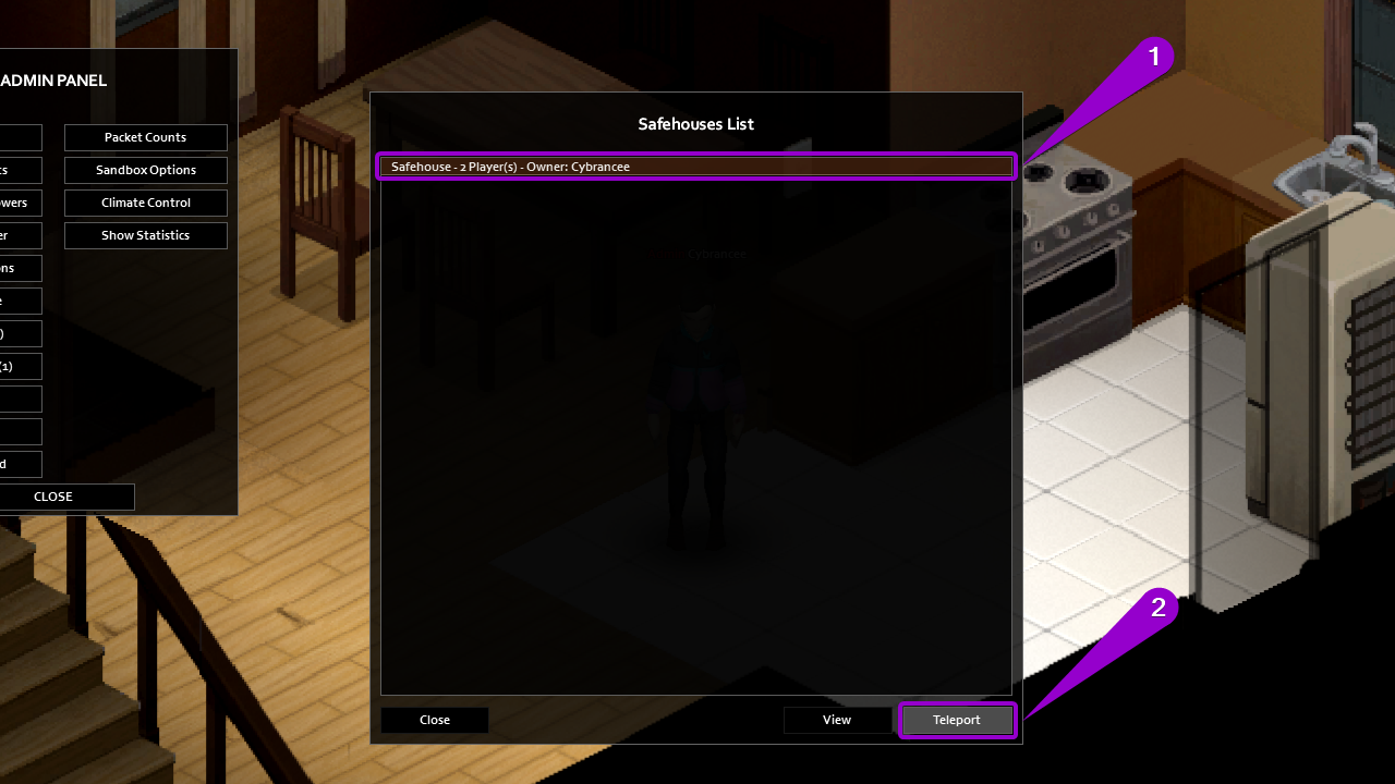steps to teleport to a player safehouse
