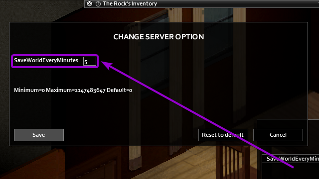 text box for the saveworldeveryminutes variable