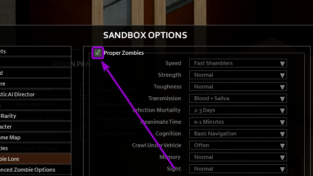 uncheck proper zombies box
