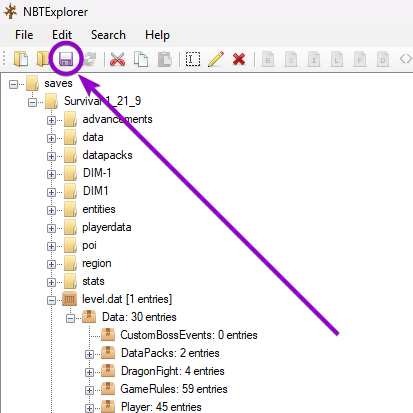 Button to save changes in NBTExplorer
