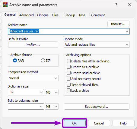 Confirm archiving parameters