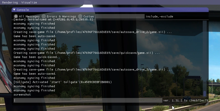 Console of Euro Truck Simulator 2