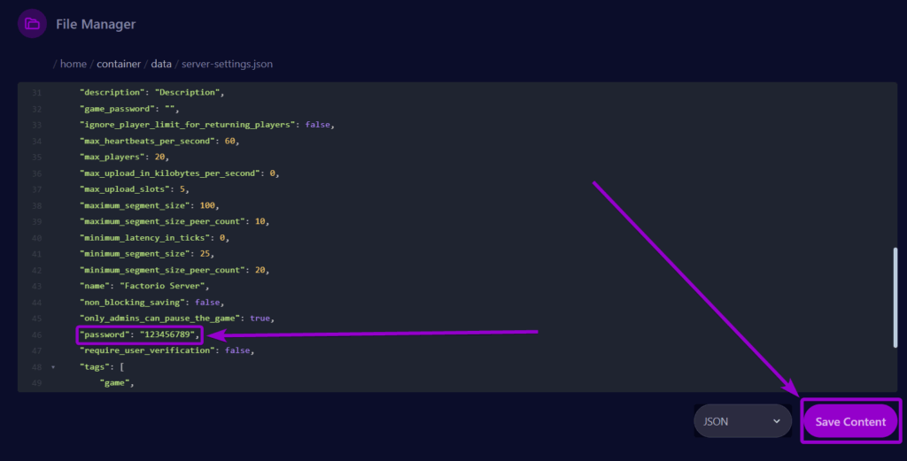 Cybrancee Factorio Server Files Tab Password Field Save Button Outlined