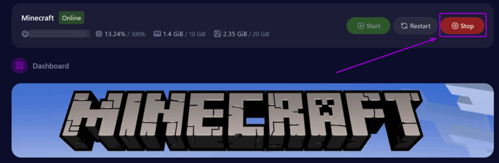 Cybrancee Minecraft Server Stop Button Outlined