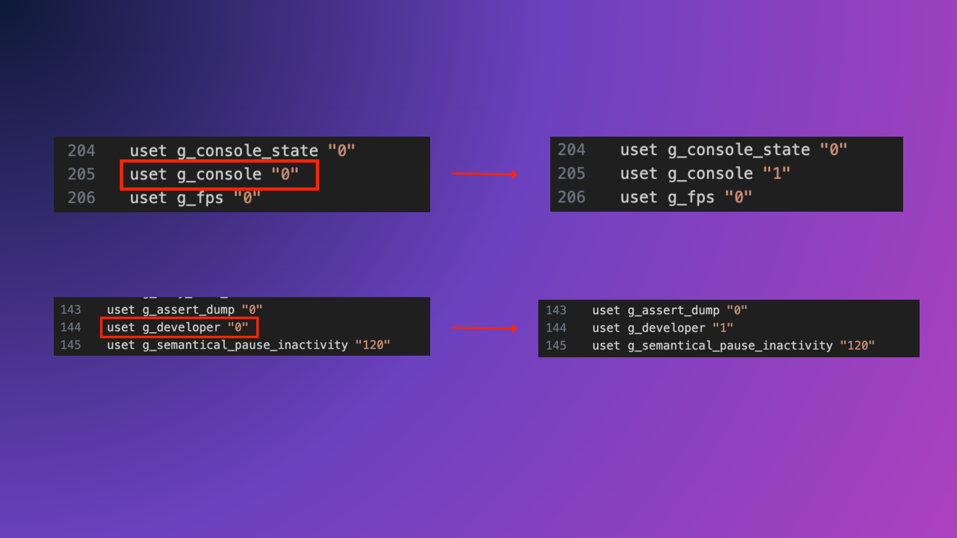 enabling dev & console options in config.cfg