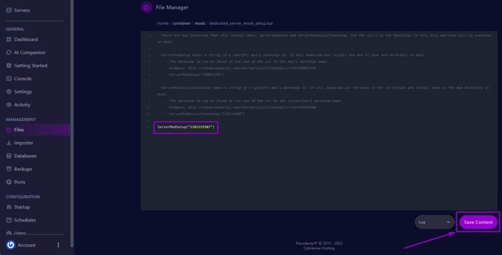Adding line that will download mod with specific ID to server