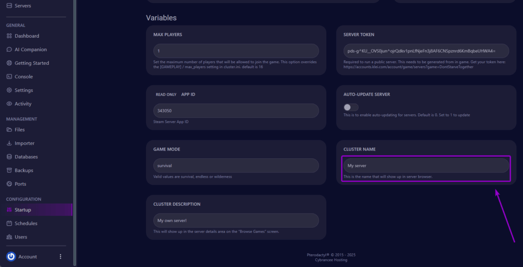 Changing Server (Cluster) Name text