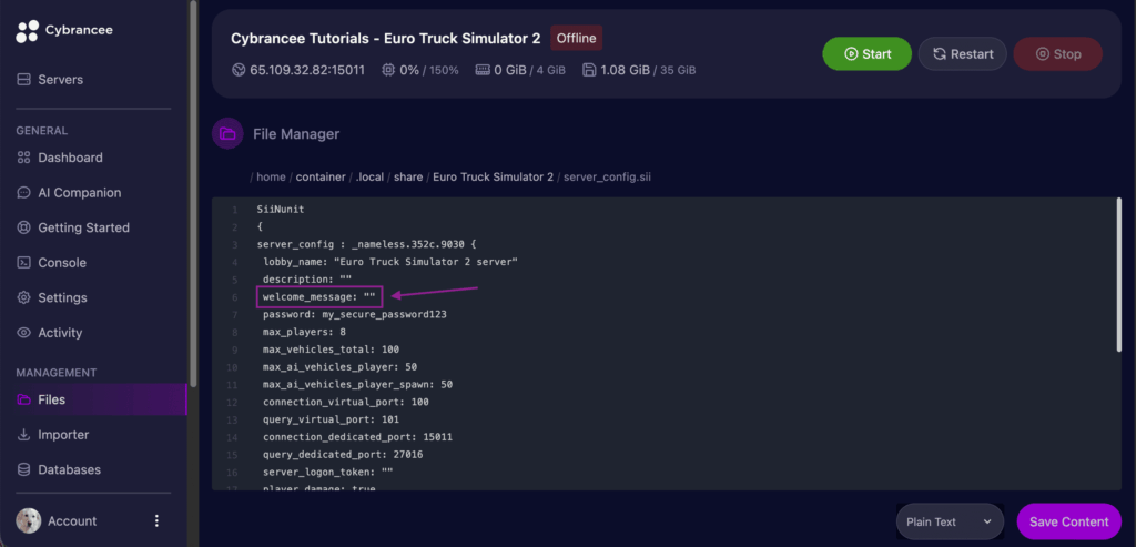 Welcome Message Setting