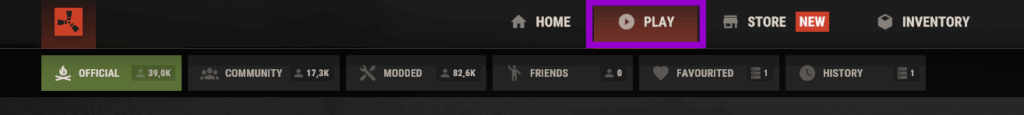 Rust ingame browser with play tab outlined