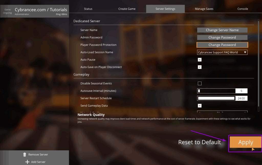 Satisfactory - Apply Changes To the server