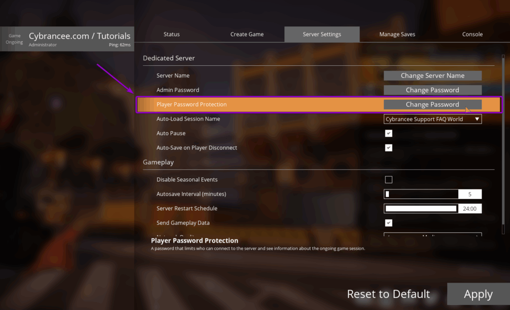 Satisfactory - Changing Player Password