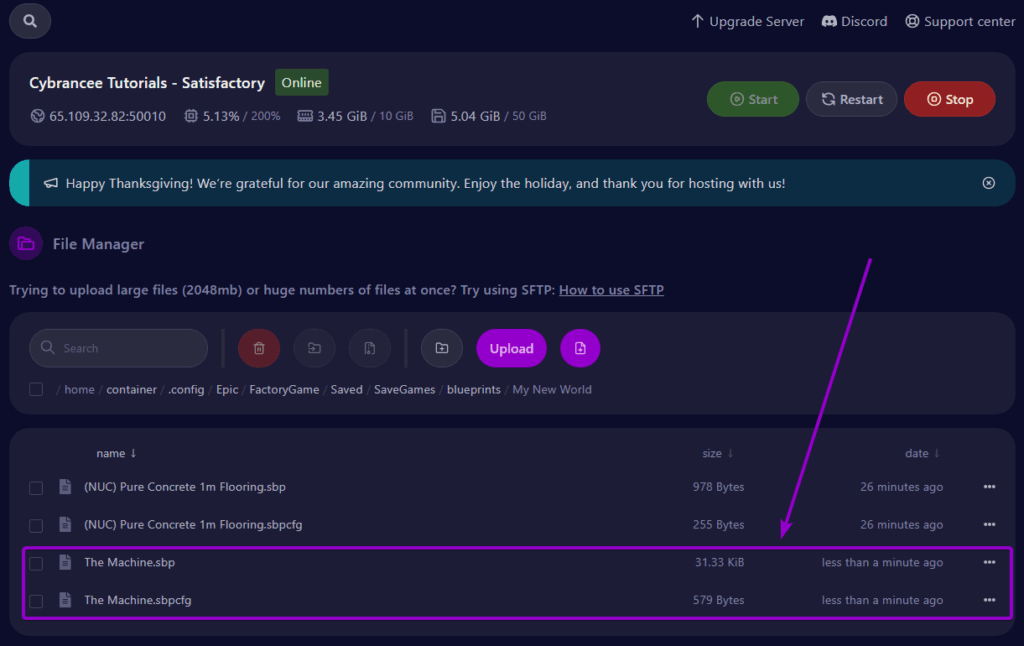 Satisfactory - Check Uplaod Status