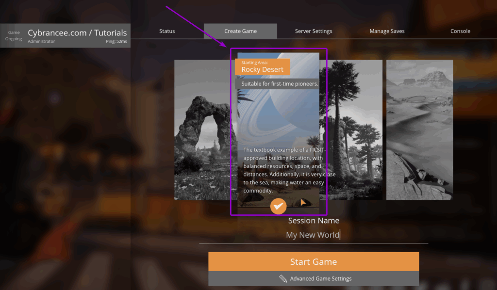 Satisfactory - Choosing World Tab