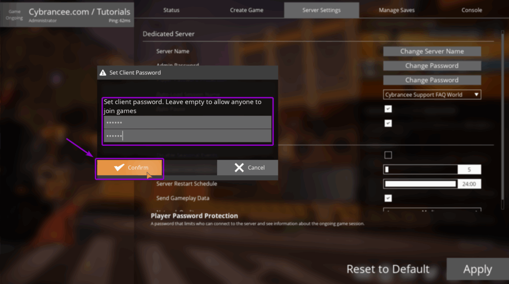 Satisfactory - Confirm Password Changes