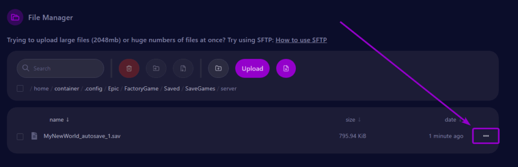 Satisfactory - Downloading a file from the panel
