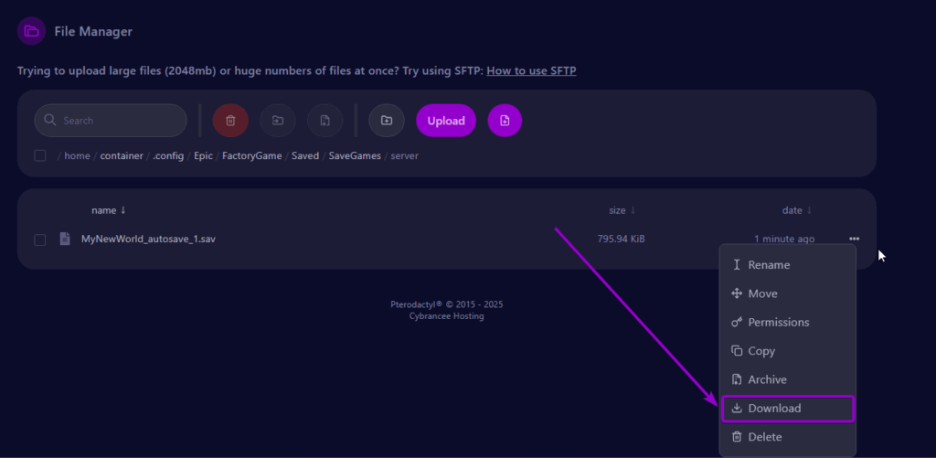 Satisfactory - Download Menu Popup