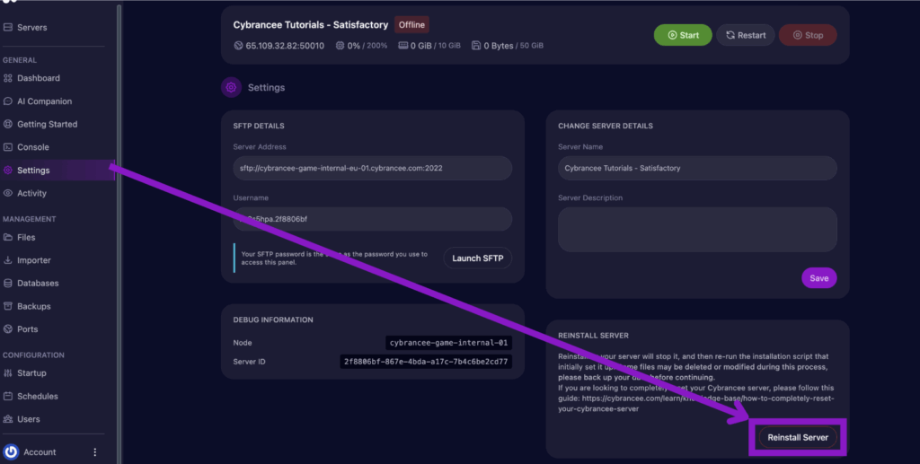 Reinstall Server - Satisfactory