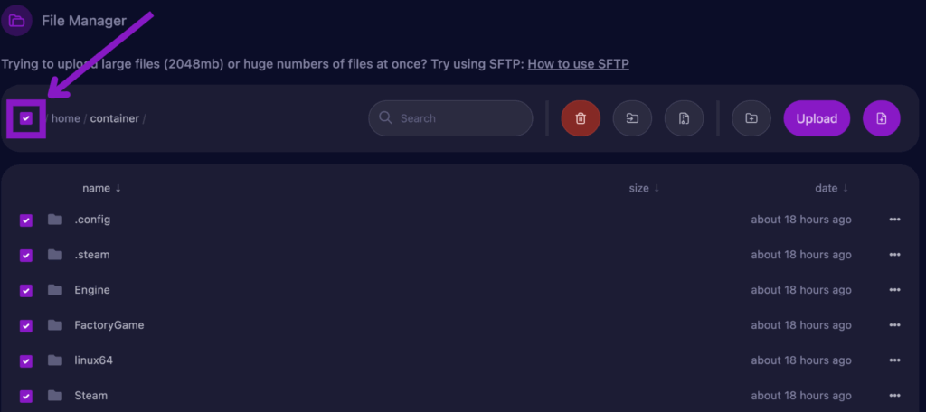 Satisfactory - Selecting All Files In The Panel