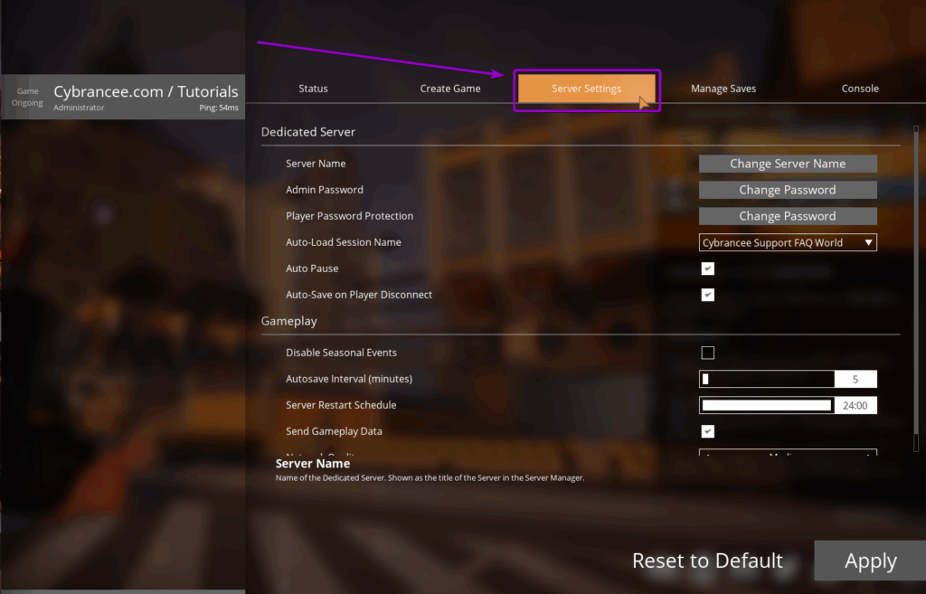 Satisfactory - Server Settings Menu