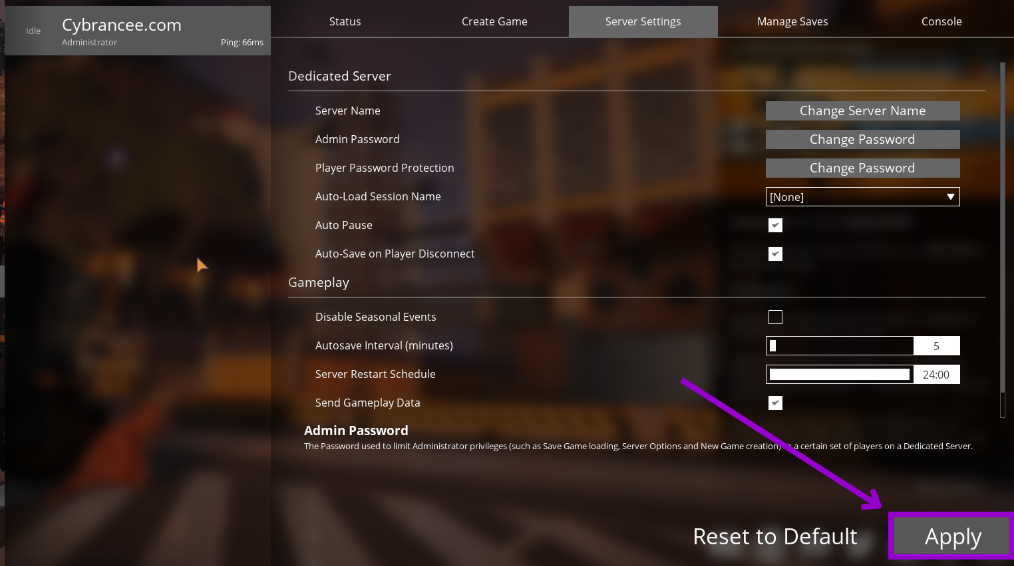 Satisfactory Menu Apply Server Wide Change