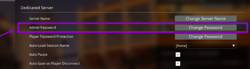 Satisfactory Menu Admin Password Change