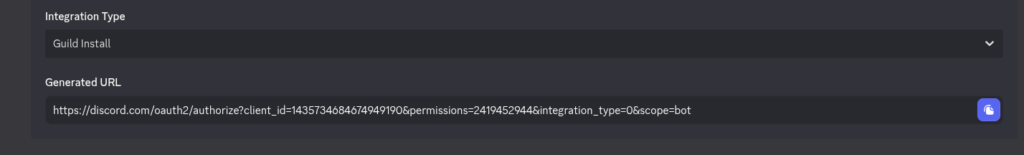 Discord Developer Portal, application oauth2 page -> Generated URL