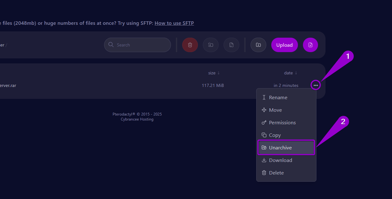 Steps to unarchive the local server