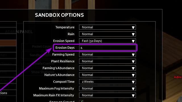 Text field to customize the erosion speed in the sandbox