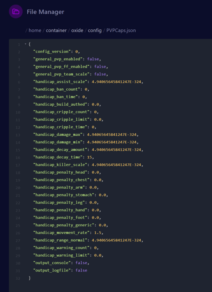 cybrancee panel rust server config pvpcaps settings outlined