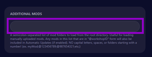 dayz startup tab with additional mods field outlined