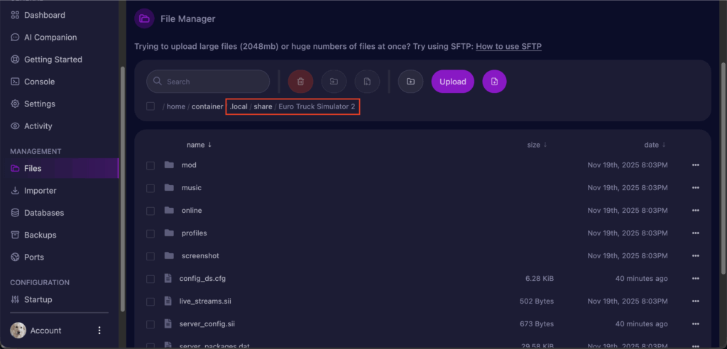 A image that highlight route for Data Folder of Euro Truck Simulator 2