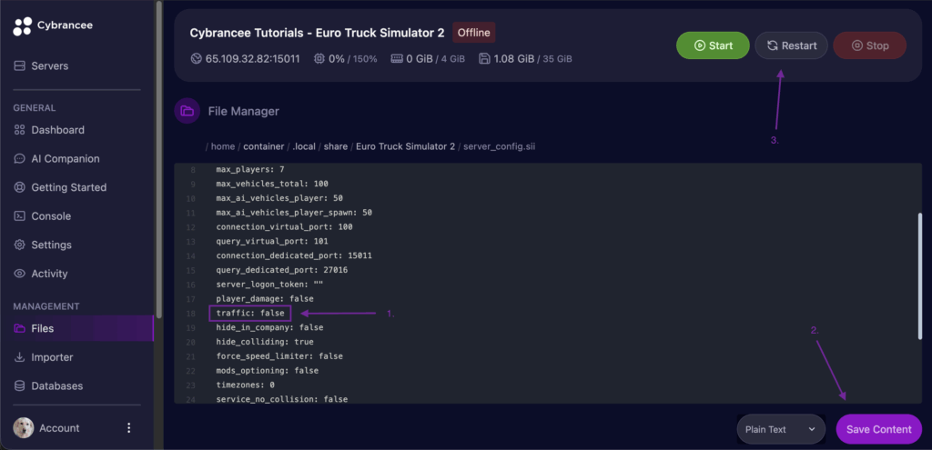 Cybrancee Panel AI Traffic setting in Server Config