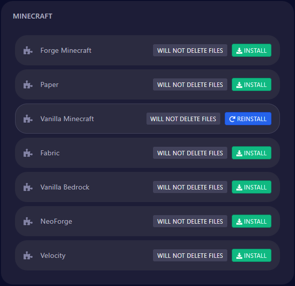 Types of Minecraft servers to install